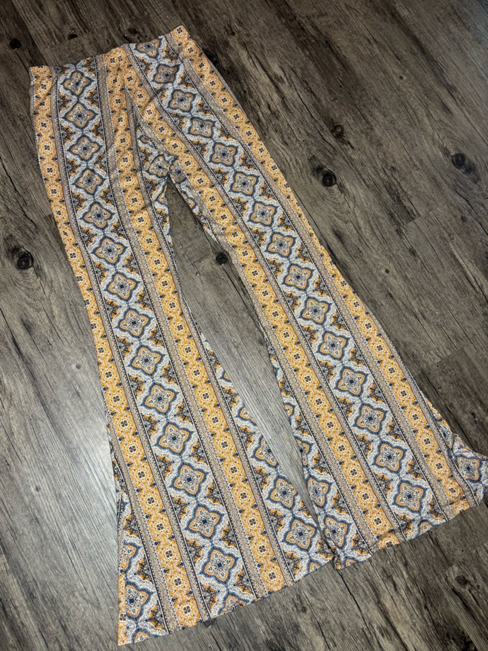 Boho Pattern High Waisted Pants Soft Stretchy Material Bell Bottom Flare Palazzo - Picture 2 of 12